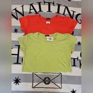 T-SHIRT WOMEN'S ORANGE & GREEN NEON 2 PCS. NEW SMALL RELAXED